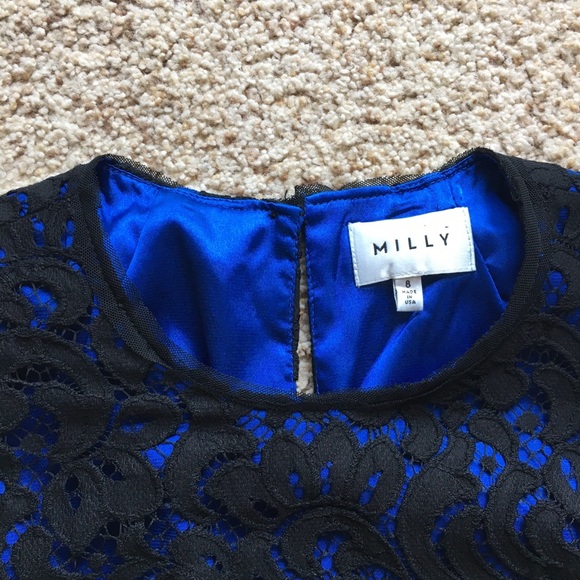 Milly Black Blue Floral Lace Belted Sheath Dress - Picture 2 of 7